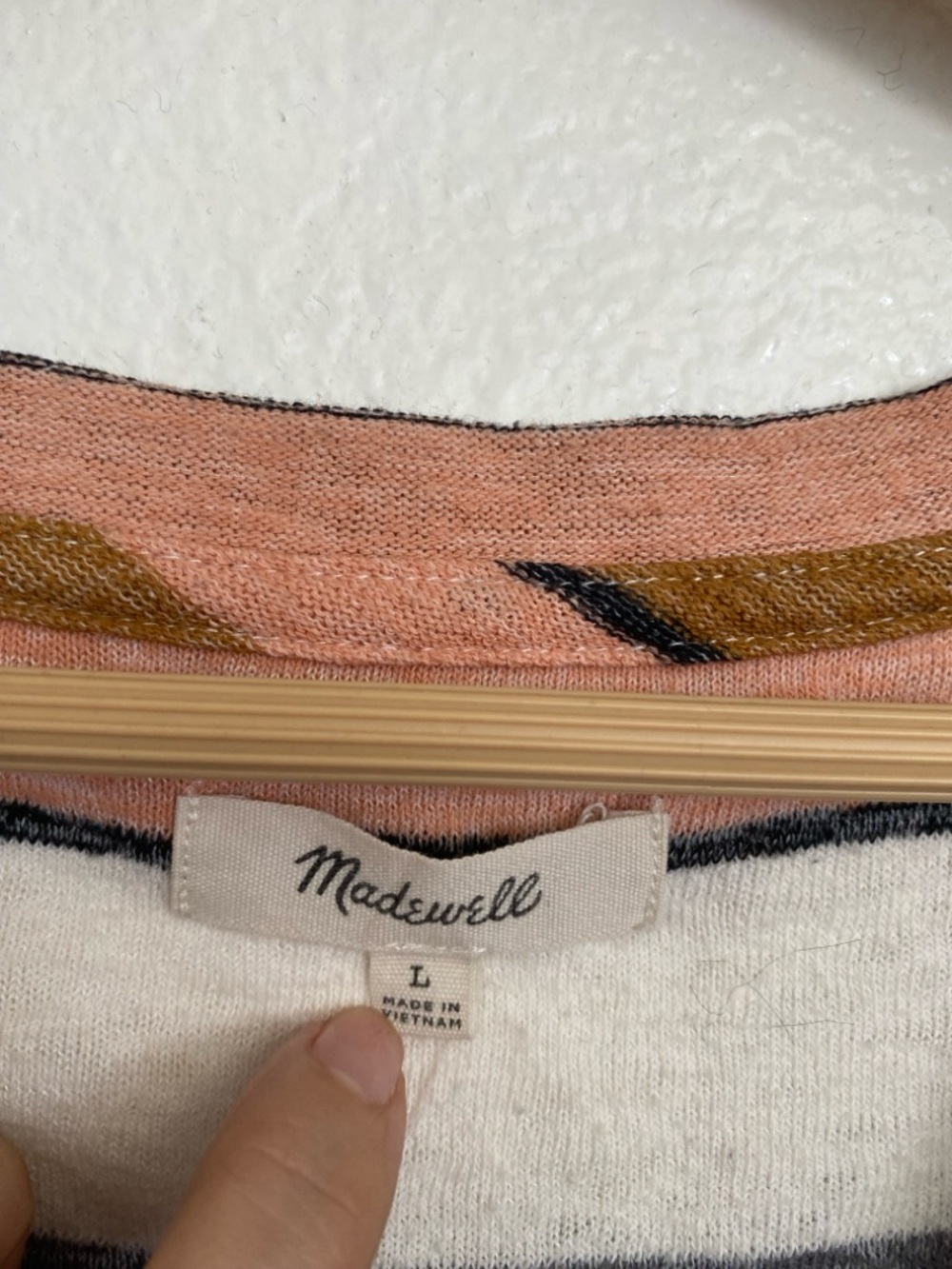 Madewell Striped Tie-Front Short Sleeve Top in Peach, Gray and Cream - Picture 6 of 8